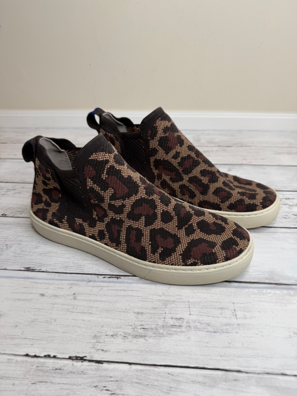 Rothy's Leopard Print Slip-On high top Sneakers in Brown and Black